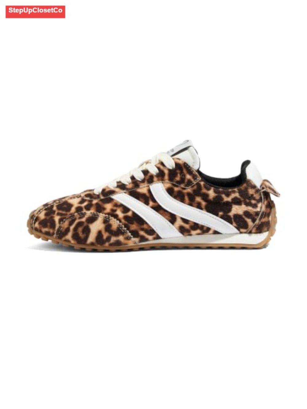 Women's Retro Leopard Print Low Top Sneakers Suede Overlay Walking Shoes